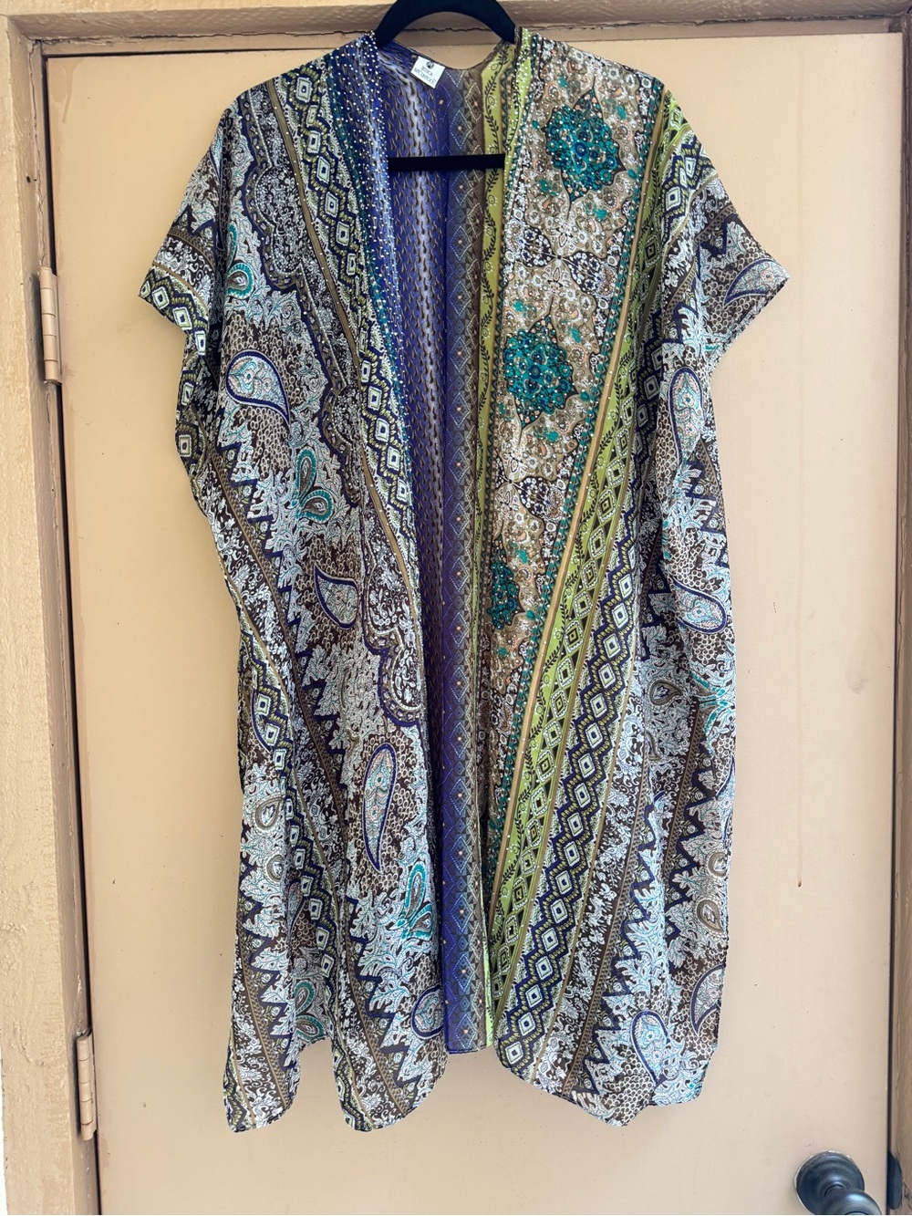 Jessica McClintock sparkly multi color Paisley Print Kimono NWOT